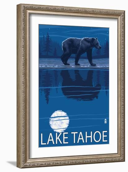 Bear at Night - Lake Tahoe, California-Lantern Press-Framed Art Print