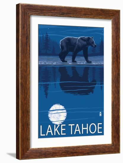 Bear at Night - Lake Tahoe, California-Lantern Press-Framed Art Print