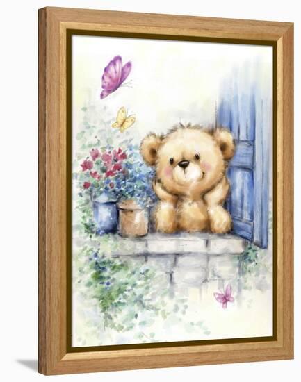 Bear at Window-MAKIKO-Framed Premier Image Canvas