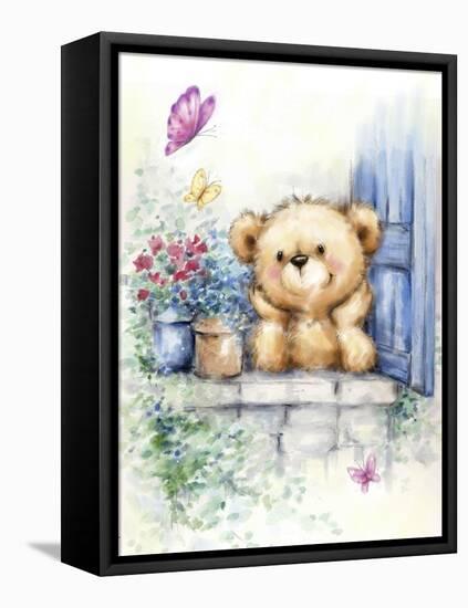 Bear at Window-MAKIKO-Framed Premier Image Canvas