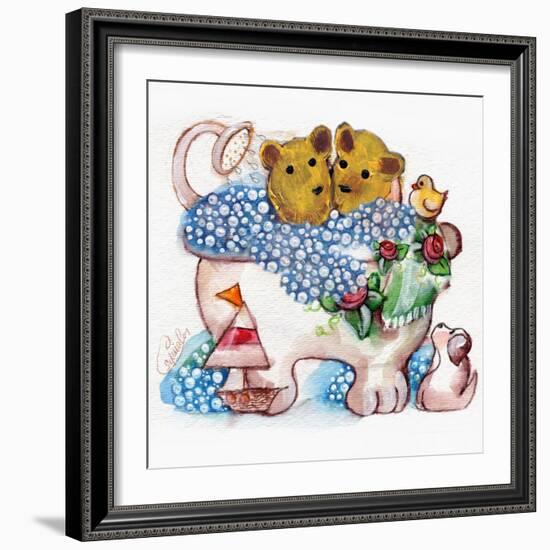 Bear Bubble Bath-sylvia pimental-Framed Art Print