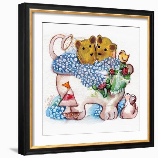 Bear Bubble Bath-sylvia pimental-Framed Art Print