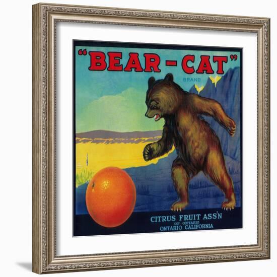 Bear Cat Orange Label - Ontario, CA-Lantern Press-Framed Art Print