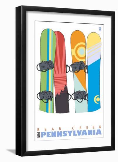 Bear Creek, Pennsylvania, Snowboards in the Snow-Lantern Press-Framed Art Print