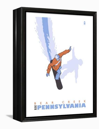 Bear Creek, Pennsylvania, Stylized Snowboarder-Lantern Press-Framed Stretched Canvas