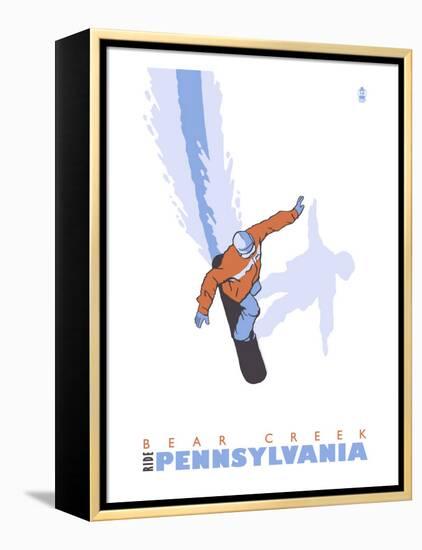 Bear Creek, Pennsylvania, Stylized Snowboarder-Lantern Press-Framed Stretched Canvas