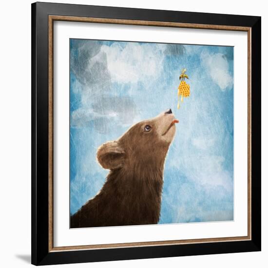 Bear Cub and Bee with Honeycomb-Paula Belle Flores-Framed Art Print