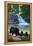 Bear Family and Waterfall-Lantern Press-Framed Stretched Canvas