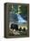 Bear Family and Waterfall-Lantern Press-Framed Stretched Canvas