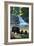 Bear Family and Waterfall-Lantern Press-Framed Art Print