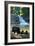 Bear Family and Waterfall-Lantern Press-Framed Art Print