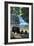 Bear Family and Waterfall-Lantern Press-Framed Art Print