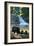 Bear Family and Waterfall-Lantern Press-Framed Art Print
