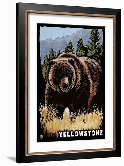 Bear Family - Grizzly Bear Scratchboard-Lantern Press-Framed Art Print