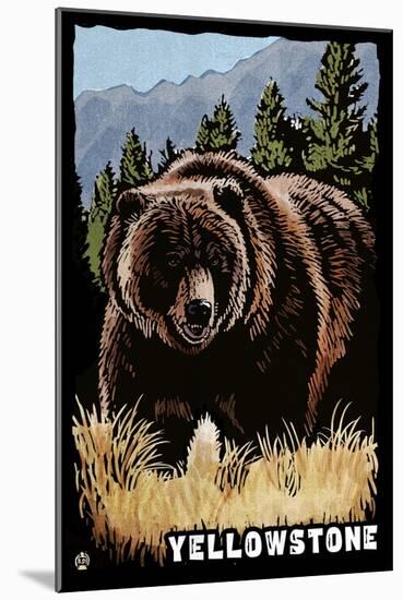 Bear Family - Grizzly Bear Scratchboard-Lantern Press-Mounted Art Print