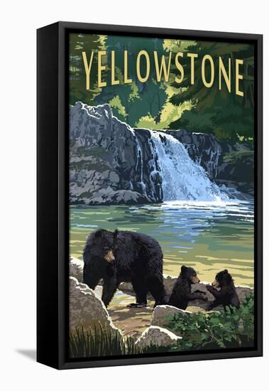 Bear Family - Yellowstone-Lantern Press-Framed Stretched Canvas