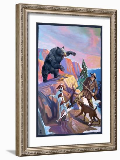 Bear Hunting Scene-Lantern Press-Framed Art Print