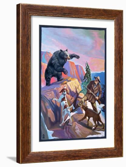 Bear Hunting Scene-Lantern Press-Framed Art Print