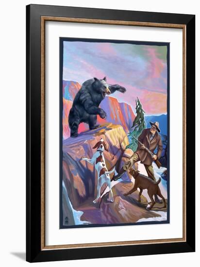 Bear Hunting Scene-Lantern Press-Framed Art Print
