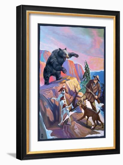 Bear Hunting Scene-Lantern Press-Framed Art Print