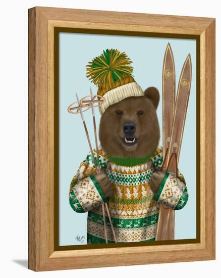 Bear in Christmas Sweater-Fab Funky-Framed Stretched Canvas