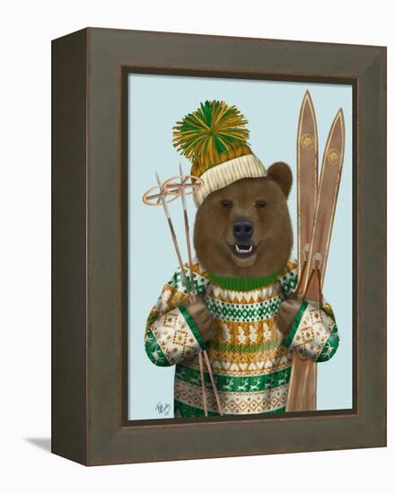 Bear in Christmas Sweater-Fab Funky-Framed Stretched Canvas