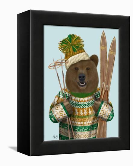 Bear in Christmas Sweater-Fab Funky-Framed Stretched Canvas