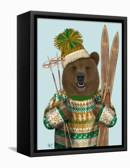 Bear in Christmas Sweater-Fab Funky-Framed Stretched Canvas