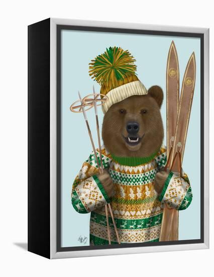 Bear in Christmas Sweater-Fab Funky-Framed Stretched Canvas