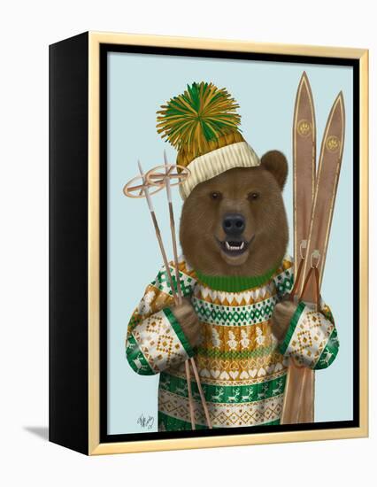 Bear in Christmas Sweater-Fab Funky-Framed Stretched Canvas