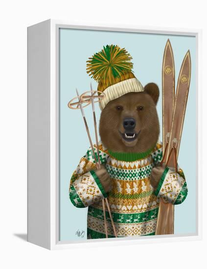 Bear in Christmas Sweater-Fab Funky-Framed Stretched Canvas