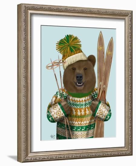 Bear in Christmas Sweater-Fab Funky-Framed Art Print