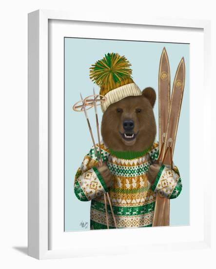 Bear in Christmas Sweater-Fab Funky-Framed Art Print