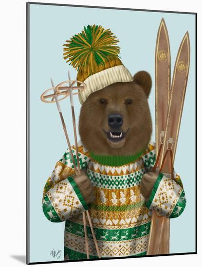 Bear in Christmas Sweater-Fab Funky-Mounted Art Print