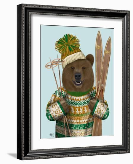 Bear in Christmas Sweater-Fab Funky-Framed Art Print