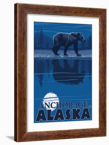 Bear in Moonlight, Anchorage, Alaska-Lantern Press-Framed Art Print