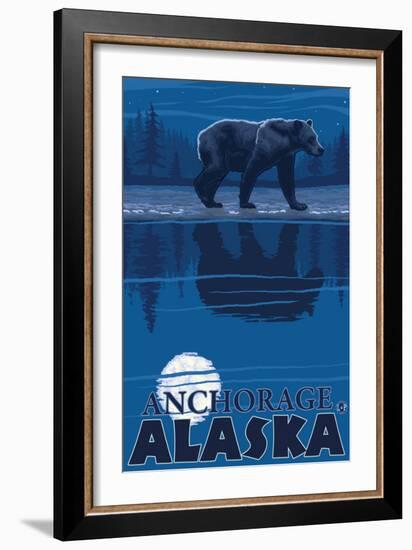 Bear in Moonlight, Anchorage, Alaska-Lantern Press-Framed Art Print