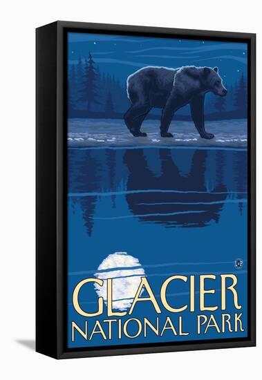 Bear in Moonlight, Glacier National Park, Montana-Lantern Press-Framed Stretched Canvas