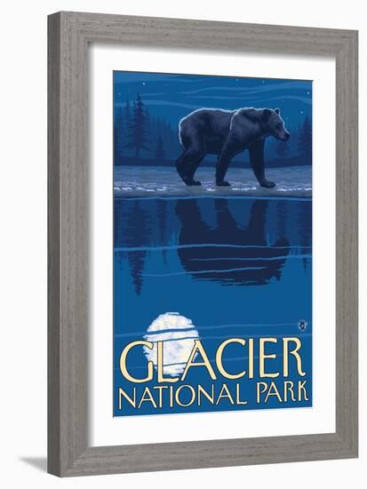 Bear in Moonlight, Glacier National Park, Montana-Lantern Press-Framed Art Print