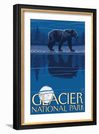 Bear in Moonlight, Glacier National Park, Montana-Lantern Press-Framed Art Print