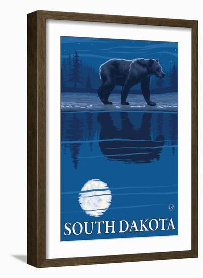 Bear in Moonlight - South Dakota-Lantern Press-Framed Art Print