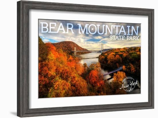 Bear Mountain State Park, New York - Bridge and Fall Foilage-Lantern Press-Framed Art Print