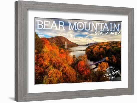 Bear Mountain State Park, New York - Bridge and Fall Foilage-Lantern Press-Framed Art Print