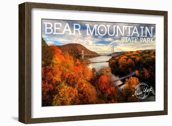 Bear Mountain State Park, New York - Bridge and Fall Foilage-Lantern Press-Framed Art Print