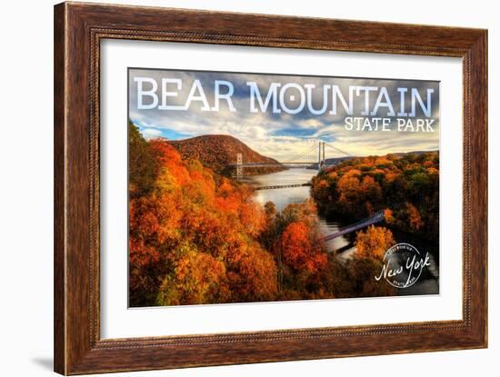 Bear Mountain State Park, New York - Bridge and Fall Foilage-Lantern Press-Framed Art Print