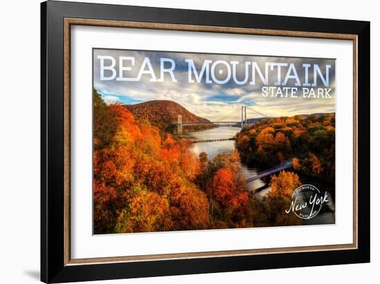 Bear Mountain State Park, New York - Bridge and Fall Foilage-Lantern Press-Framed Art Print