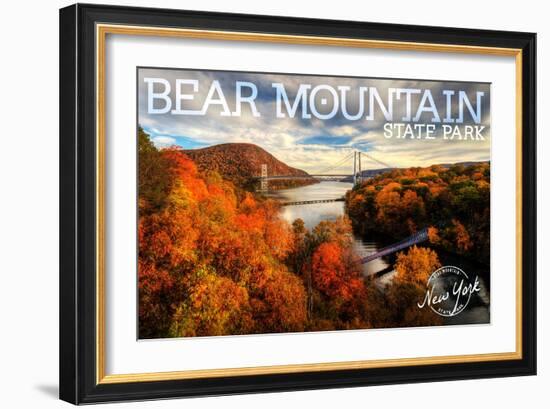 Bear Mountain State Park, New York - Bridge and Fall Foilage-Lantern Press-Framed Art Print