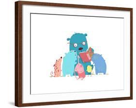 Bear Reading Book for Group of Animal Kids. Children Education and Reading. Child Learning, Teacher-Popmarleo-Framed Art Print