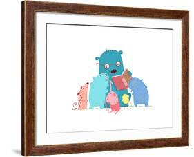 Bear Reading Book for Group of Animal Kids. Children Education and Reading. Child Learning, Teacher-Popmarleo-Framed Art Print