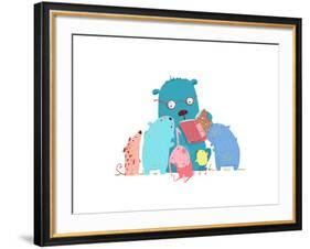 Bear Reading Book for Group of Animal Kids. Children Education and Reading. Child Learning, Teacher-Popmarleo-Framed Art Print